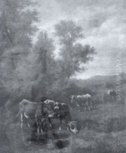 Pastoral Landscape With Cows In River by Thomas Bigelow Craig