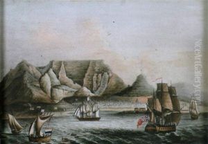 Table Mountain, Capetown, South Africa With French And British Shipping