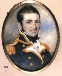 A Naval Officer In Gold Bordered Blue Coat With Matching    Buttons, Gold Epaulettes