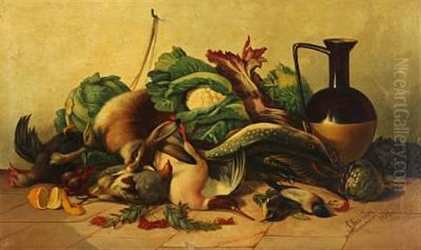 Nature Morte With Rabbit, Game Birds, Vegetables And A Jug - view 1