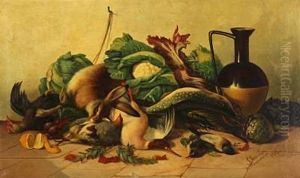 Nature Morte With Rabbit, Game Birds, Vegetables And A Jug