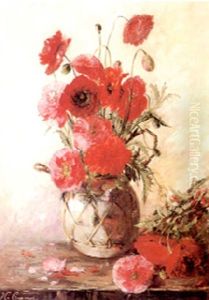 Roter Mohnblumenstraus In Irdenem Gefas