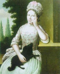Portrait Of A Lady, A Black Dog Resting On Her Lap