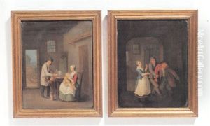 Bondestueinterior Med Mor, Der Ammer Sit Barn Og Lille Dreng, Der Tager Godter Op Af Faderens Lomme by Peter Cramer