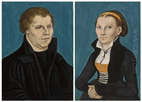 Portrait Of Martin Luther (1483-1546), Half-length; And Portrait Of Katharina Von Bora (1499-1552), Half-length (2 Works) - view 1