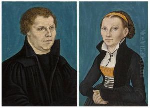 Portrait Of Martin Luther (1483-1546), Half-length; And Portrait Of Katharina Von Bora (1499-1552), Half-length (2 Works) by Lucas Cranach the Elder