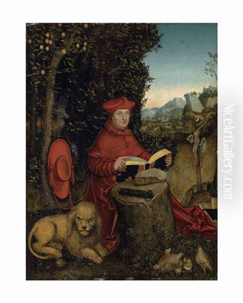 Cardinal Albrecht Von Brandenburg As Saint Jerome In A Landscape - view 1