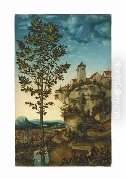 Landscape With A Tree And A Fortress On A Rocky Cliff - A Fragment - view 1