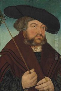 Portrait Of A Man, Half-length, In A Black Doublet And Brown Coat, Holding A Branch