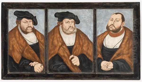 Die Drei Kurfursten Von Sachsen: Friedrich Der Weise, Johann Der Bestandige Und Johann Friedrich Der Grosmutige, Ruckseitig Das Kursachsische Wappen (3 Works In 1 Frame) - view 1