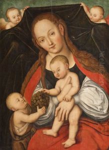 Die Madonna Mit Dem Kinde Und Dem Trauben Bringenden Johannesknaben by Lucas Cranach the Elder