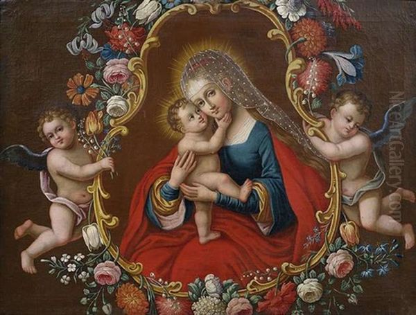Maria Mit Dem Kind, Umrahmt Von Einer Blumengirlande Die Von Engeln Getragen Wird - view 1