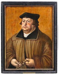 Bildnis Eines Mannes, Der Einen Rosenkranz In Den Handen Halt (martin Luther?)