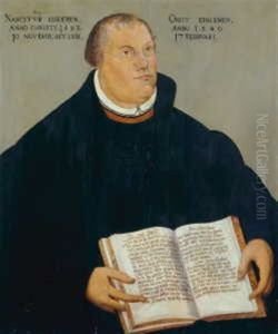 Bildnis Des Reformators Martin Luther, Der Die Aufgeschlagene Bibel Halt