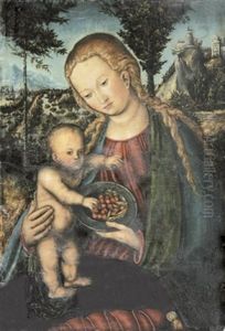 Maria, Dem Jesuskind Einen Teller Mit Kirschen Reichend Maria, Dem Jesuskind Einen Teller Mit Kirschen Reichend