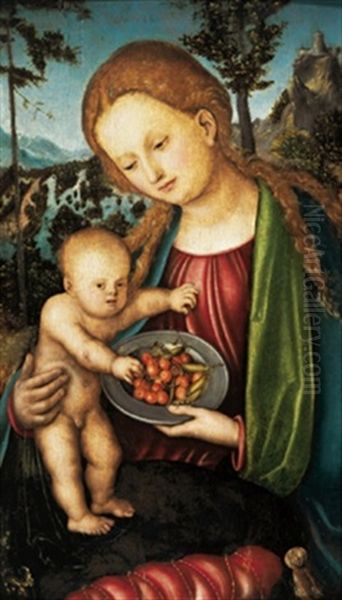 Maria Dem Kind Einen Teller Mit Kirschen Reichend - view 1