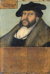 Portrait Of John The Steadfast, Elector Of Saxony, Bust-length, In A White Shirt, Fur-lined Coat, And Black Hat (in Collab. W/studio Of Lucas Cranach) by Lucas Cranach the Elder
