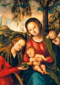 The Virgin And Child With Saint Catherine Holding A Bunch Of Grapes, A Winged Cherub Behind by Lucas Cranach the Elder