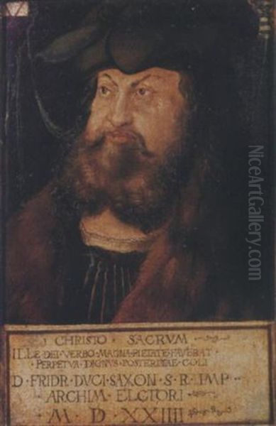 Portrait Of Frederick The Wise, Elector Of Saxony, In A Black Costume With A White Collar, A Fur Coat And A Black Hat - view 1