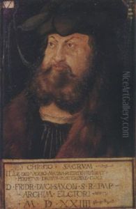 Portrait Of Frederick The Wise, Elector Of Saxony, In A Black Costume With A White Collar, A Fur Coat And A Black Hat
