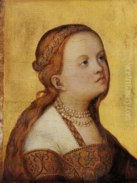 A Lady In A White Dress Decorated With Gold Trim And Seed Pearls - view 1