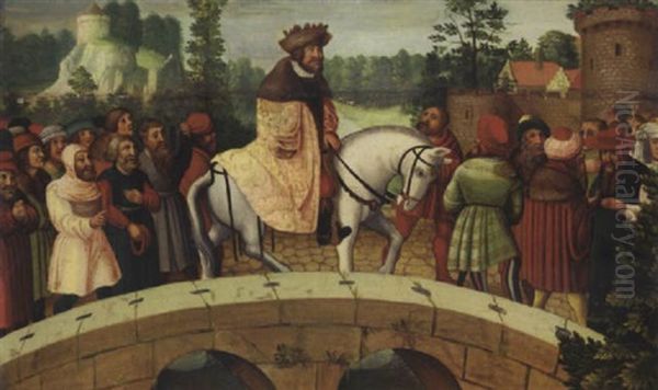 A Nobleman And His Retinue Outside A Town - view 1