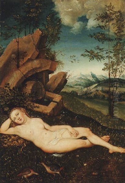 A Water Nymph Reclining In A Landscape - view 1