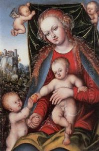 The Madonna And Child Before A Canopy Held By Putti, A Landscape Beyond