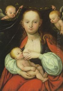 Madonna Lactans Vor Einem Von Engeln Gehaltenen Vorhang by Lucas Cranach the Elder
