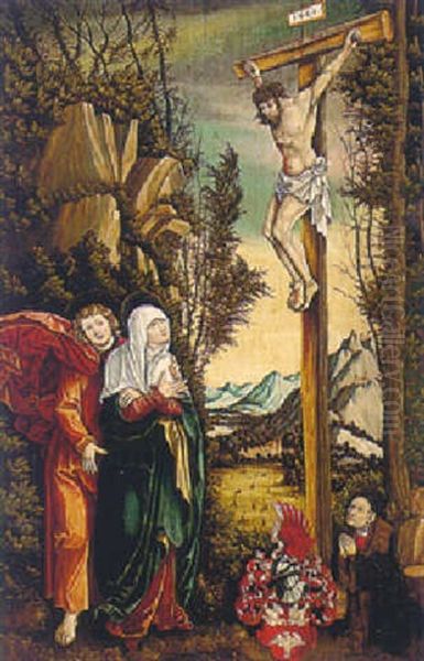 A Rocky Landscape With Christ On The Cross, Mourned By Saint John The Evangelist And The Virgin And A Donor - view 1