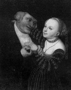 A Young Woman With An Old Man by Lucas Cranach the Elder