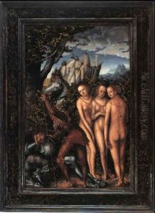 Guden Mercur Vaekker Prins Paris, Sa Han Kan Give Aeblet Til Den Skonneste Kvinde Blandt Venus, Juno Og Minerva by Lucas Cranach the Elder