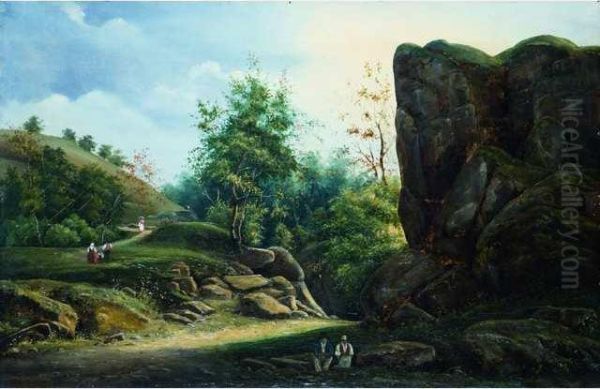 Paysage Au Rocher Anime De Personnages. - view 1