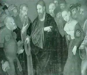 Christus Und Die Ehebrecherin. by Lucas Cranach the Elder