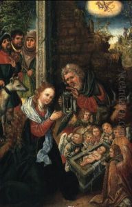 The Nativity With Angels And The Christ Child And The Shepherds by Lucas Cranach the Elder