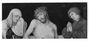 Christ As The Man Of Sorrows Together With The Virgin And Saint John by Lucas The Younger Cranach