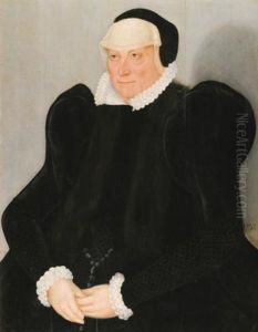 Portrait Of A Lady, Half-length, In A Black Dress With A White Lace Collar And Cuffs by Lucas The Younger Cranach