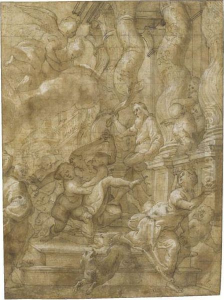 Women Being Chased Out Of A Temple - view 1