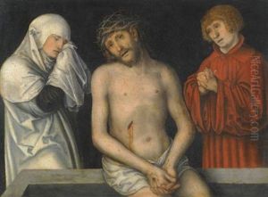 Christ As Man Of Sorrows Together With The Virgin And Saint John by Lucas The Younger Cranach