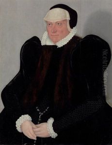 Portrait Of A Lady, Said To Be Dorothea Von Dehren In A Black Dress With A White Lace Collar And Cuffs by Lucas The Younger Cranach
