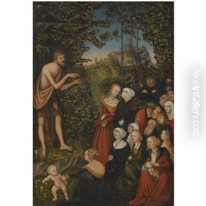 Saint John The Baptist Preaching In The Wilderness by Lucas The Younger Cranach