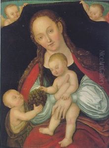 The Virgin And Child With The Infant St. John Proferring A Bunch Of Grapes And Two Angels by Lucas The Younger Cranach