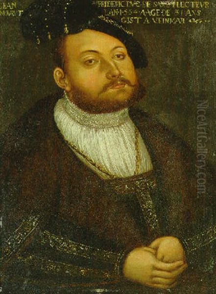 Portrait Of Johann Friedrich, Elector Of Saxony, Half-length, In A White Shirt And A Gold Embroidered Coat With A Fur-lined Collar - view 1