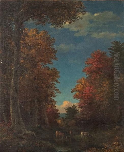 Fall Lanscape With Cows And Figures - view 1