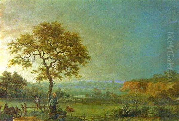 Figures By A Tree In A River Landscape - view 1