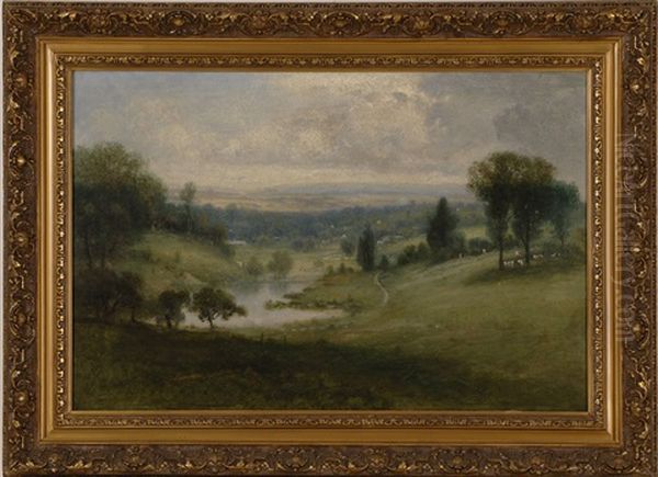 Pastoral Landscape With Cows And Various Buildings Under A Cloud Filled Sky - view 1