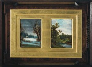Early Morning (+ A Landscape With Stream; 2 Works In 1 Frame) by Bruce Crane