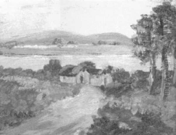 Lake Landscape With House And Mountain - view 1