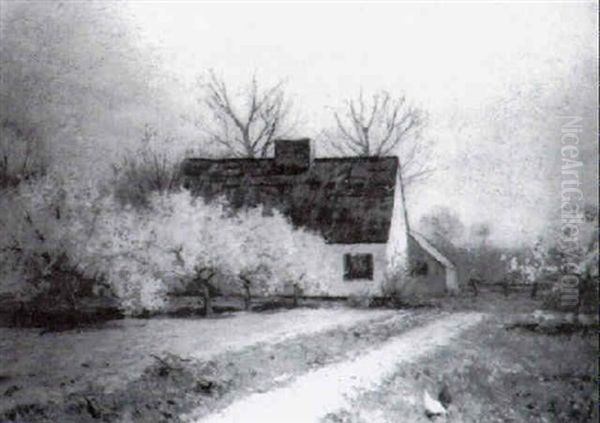 Landscape In Spring With Cottage And Flowering Trees - view 1