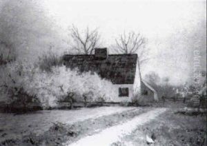 Landscape In Spring With Cottage And Flowering Trees by Bruce Crane
